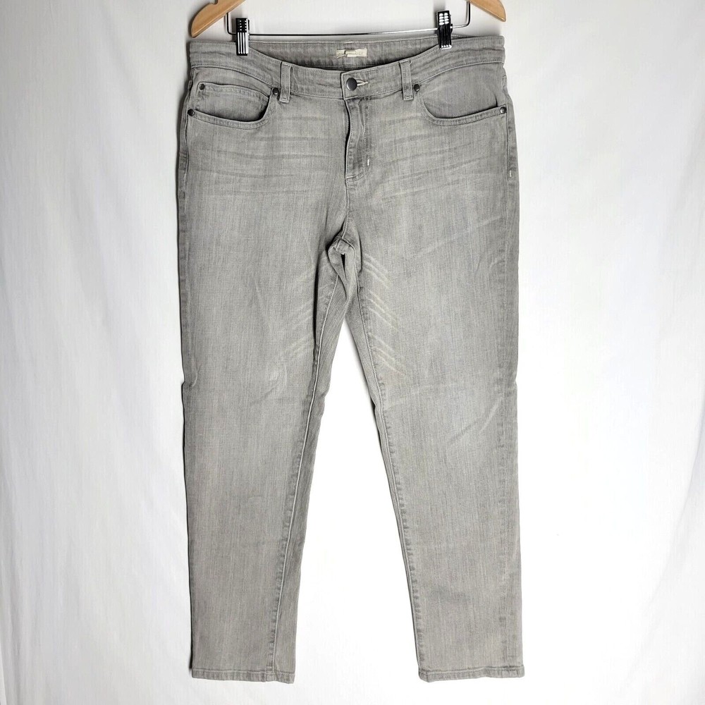 Eileen Fisher Light Wash Gray Denim Jeans Skinny Size 12 Stretch Organic Cotton